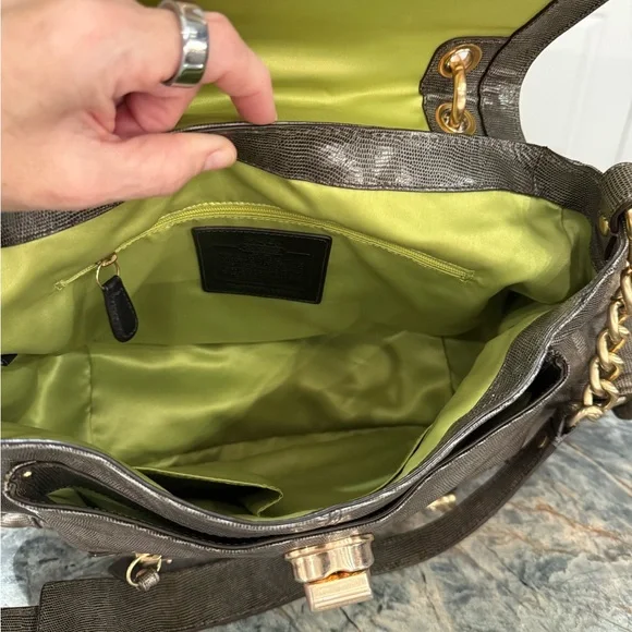 Coach Sydney Special Edition Turnlock Satchel Shoulder Bag Embossed Lizard